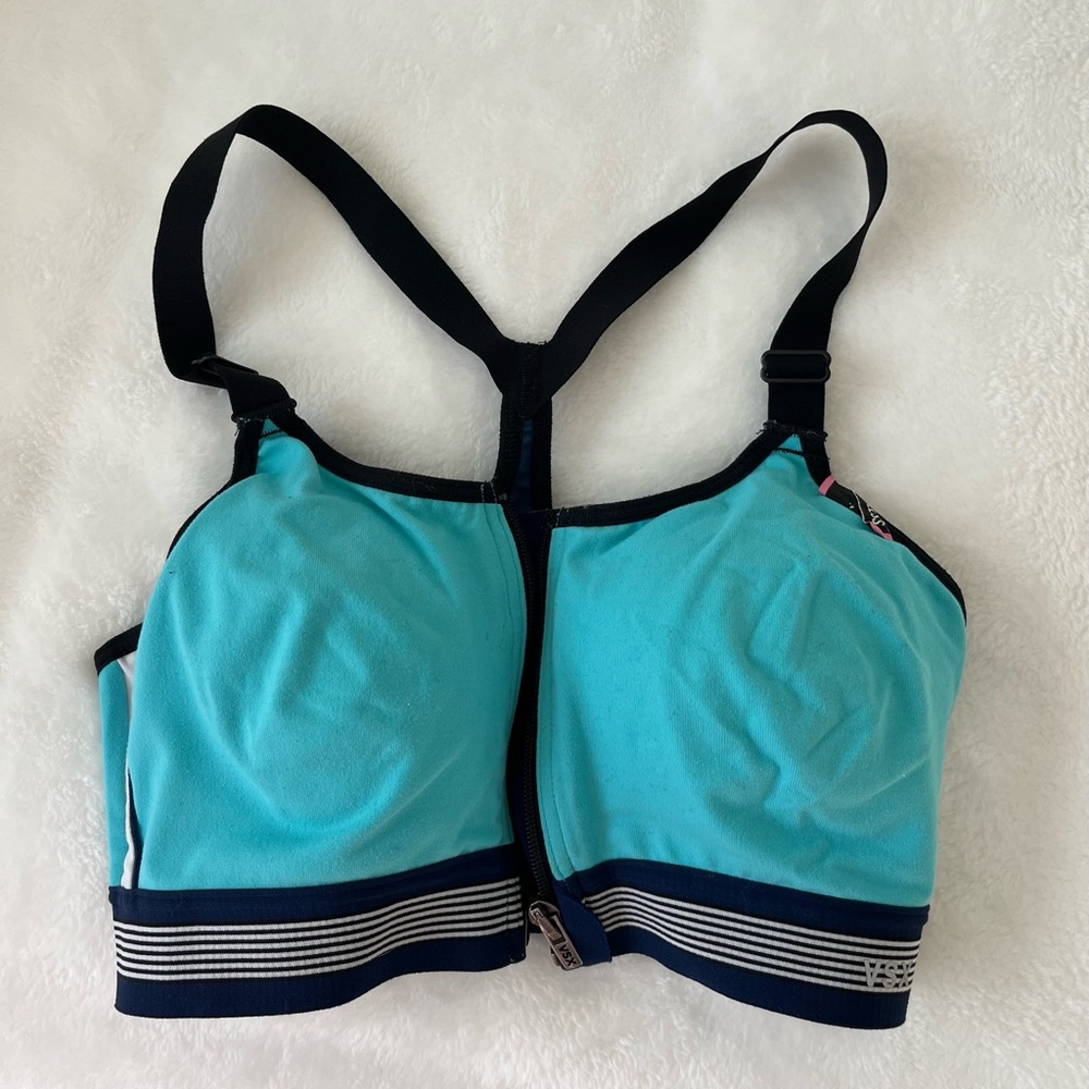 Victoria Secret Sports teal, navy and black zip up bra